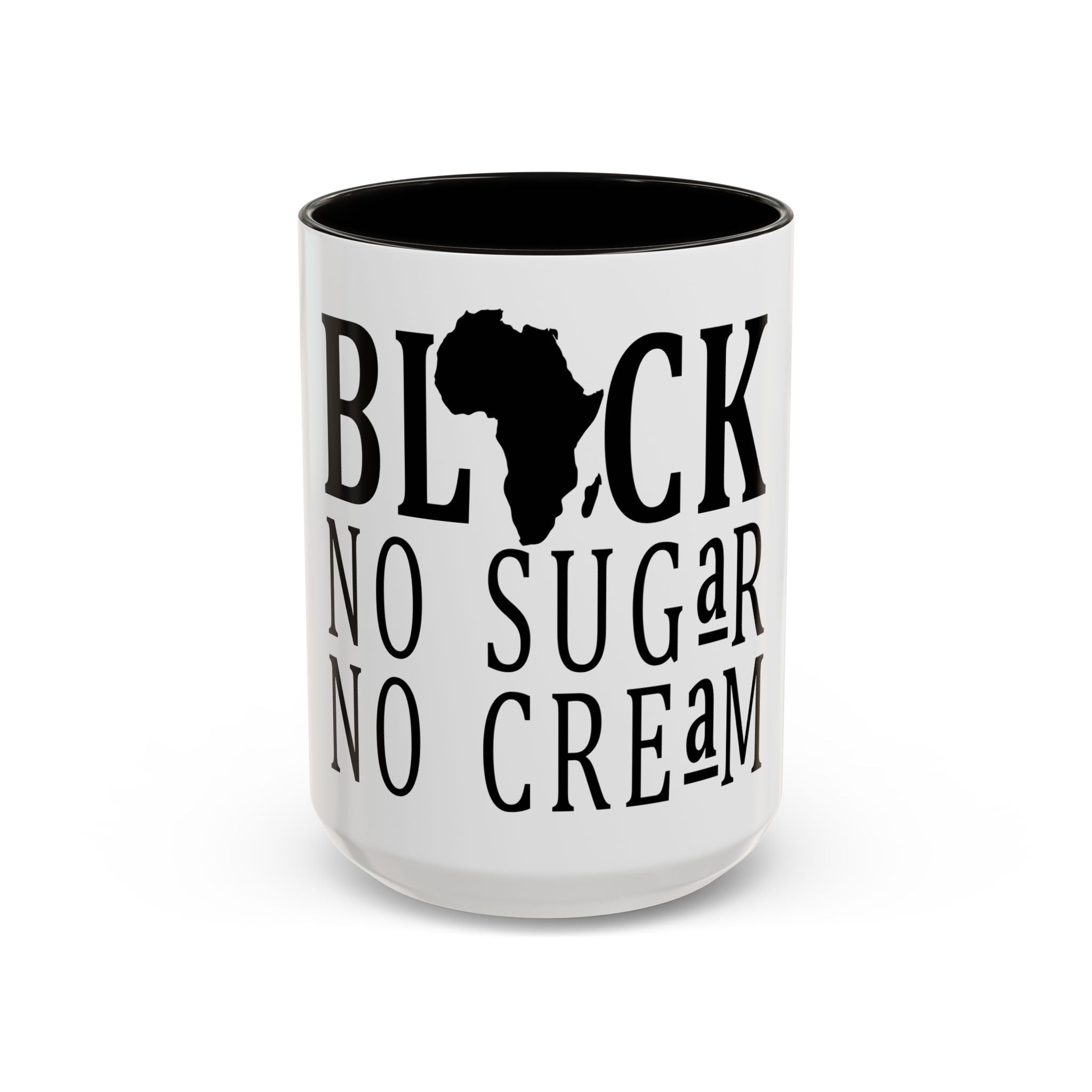 Black No Sugar No Cream Coffee Mug — Bold Afro Map Design (11oz, 15oz)