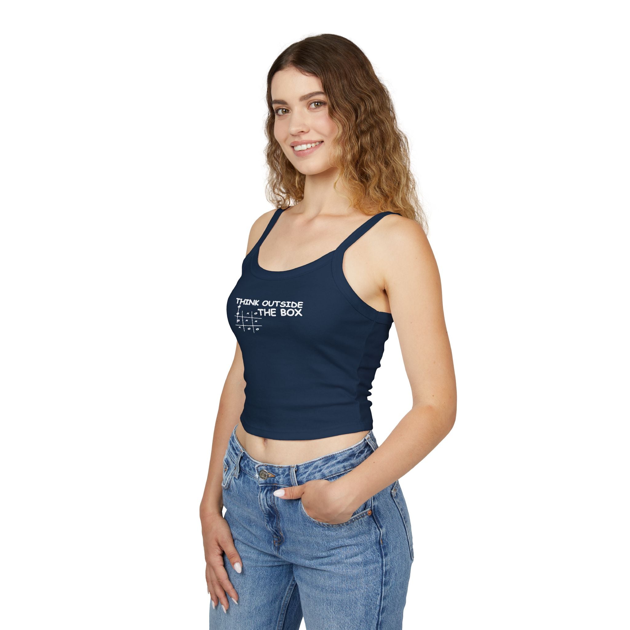 Think Outside The Box Tank Top — Women's Spaghetti Strap Crop