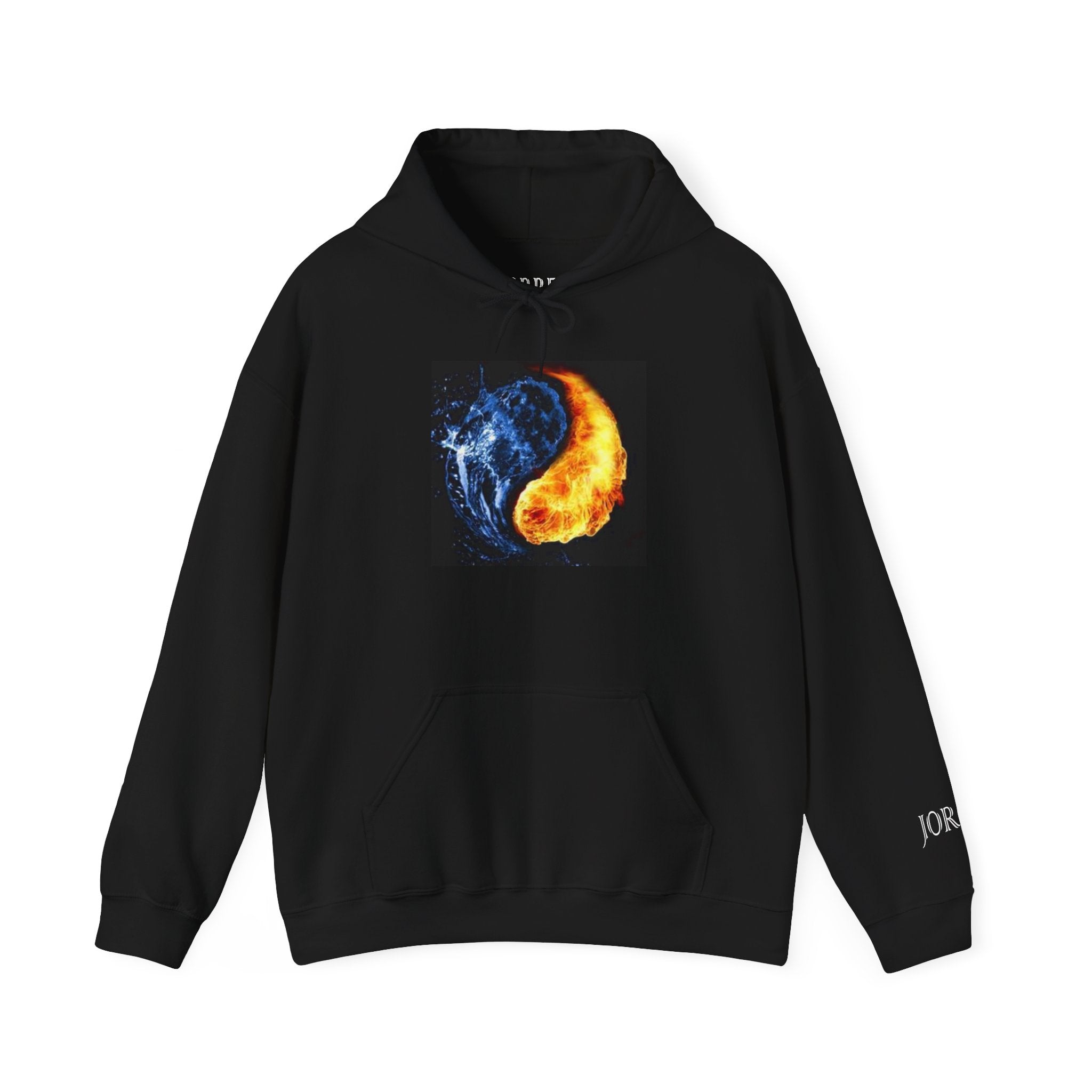 Fire and Water Yin Yang Hoodie — Elemental Flame & Ice Graphic Sweatshirt