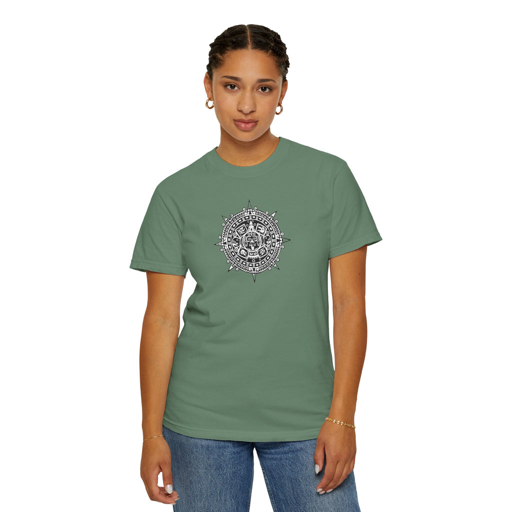 Mandala Compass T‑Shirt — Intricate Aztec Sun Chest Print