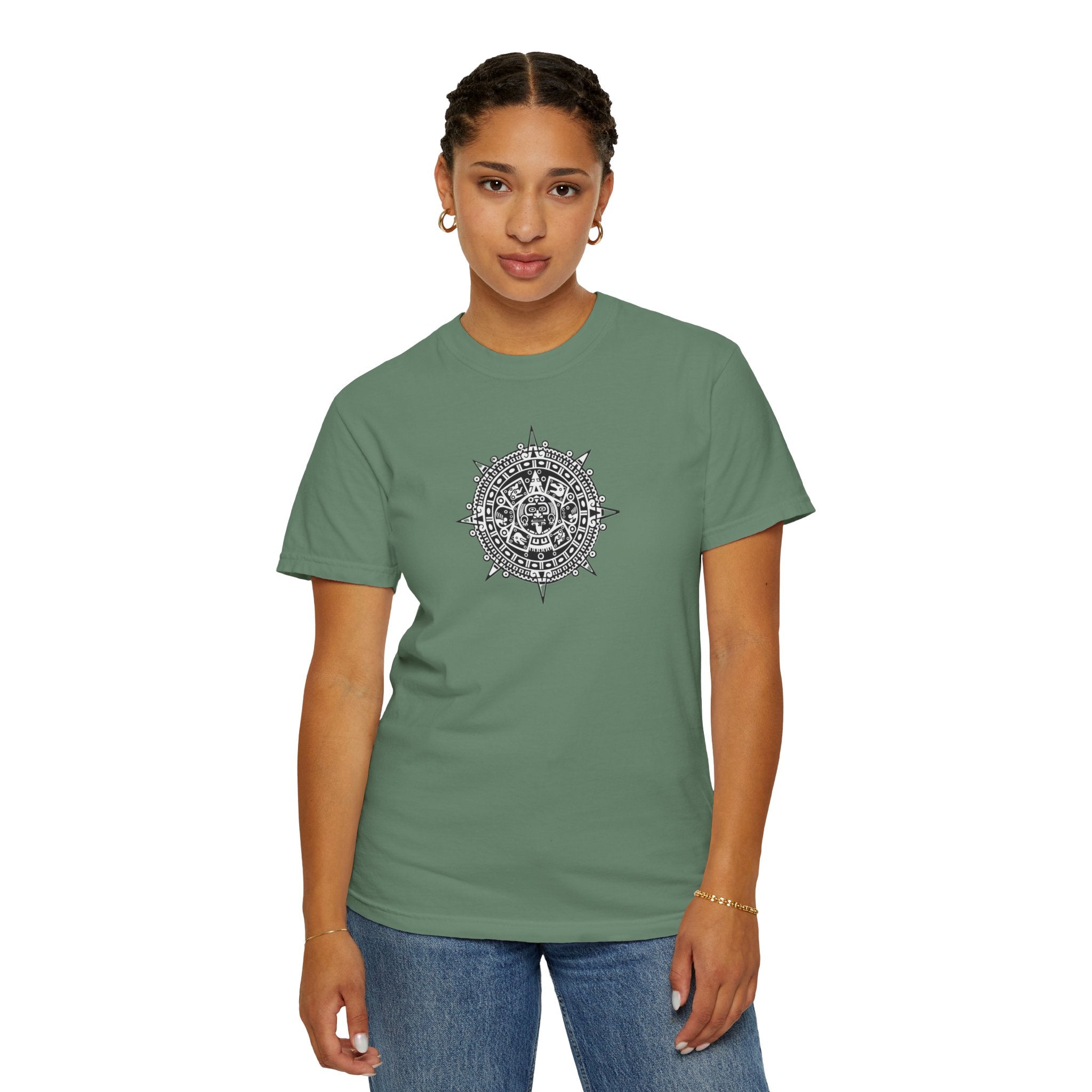 Mandala Compass T‑Shirt — Intricate Aztec Sun Chest Print