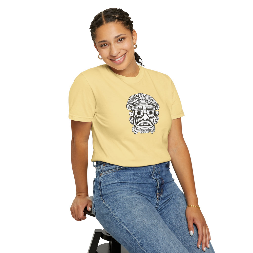 Aztec Mask Graphic T-Shirt — Tribal Face Illustration Tee