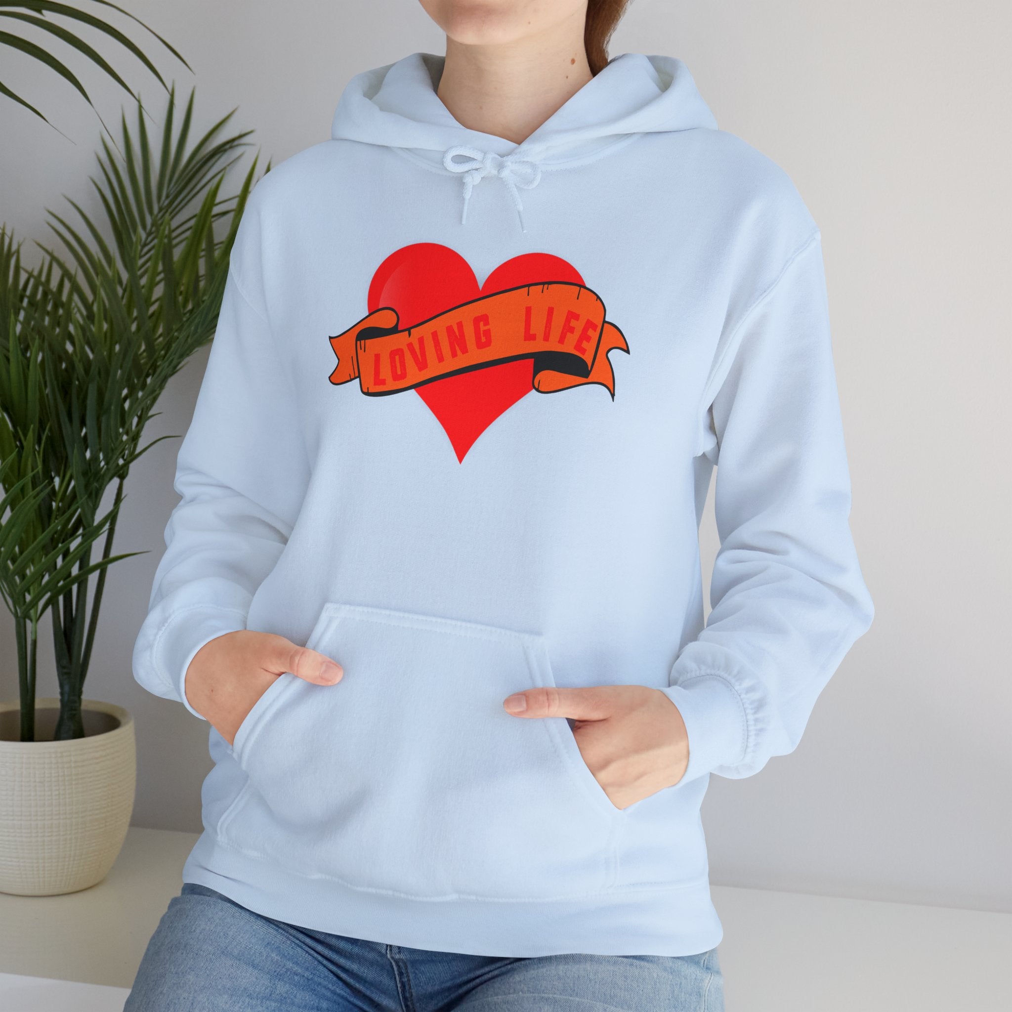Loving Life Heart Hoodie – Retro Banner Graphic Pullover