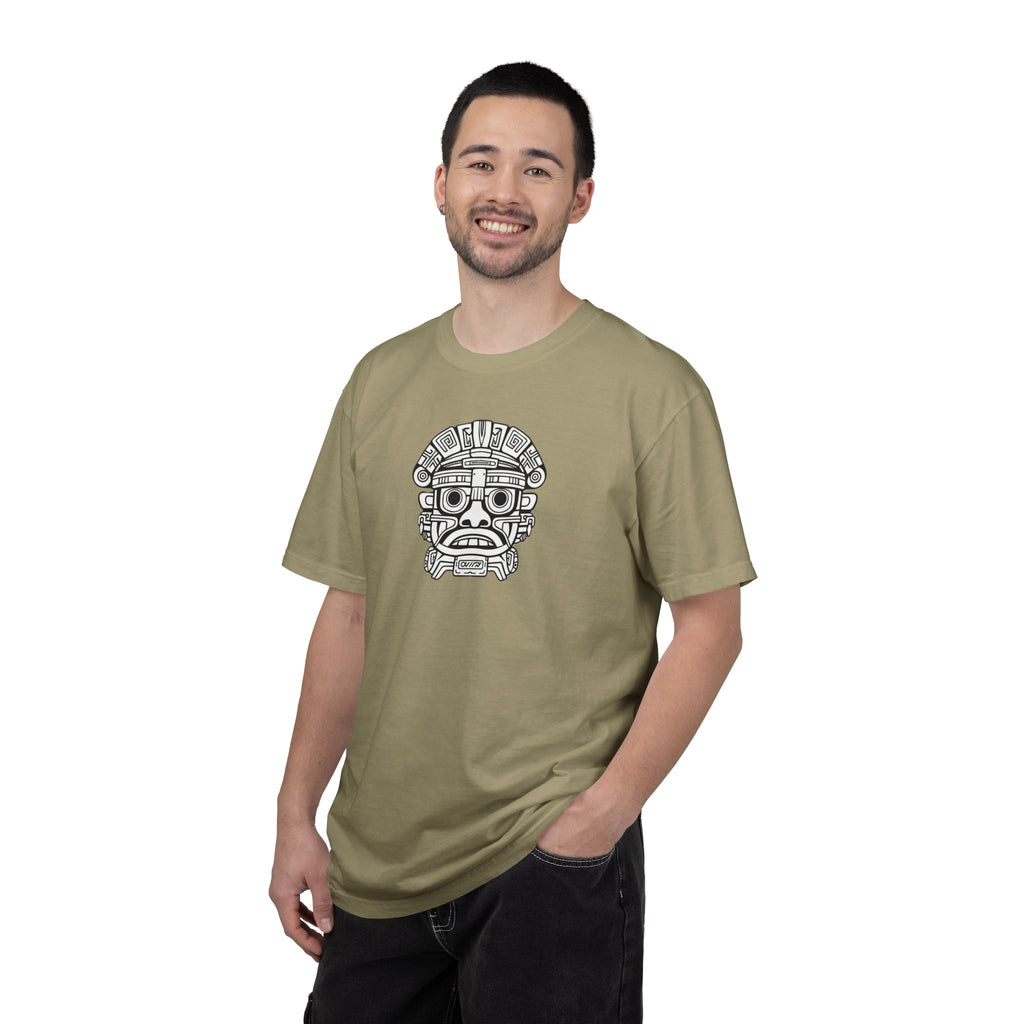 Aztec Mask Graphic T-Shirt — Tribal Face Illustration Tee