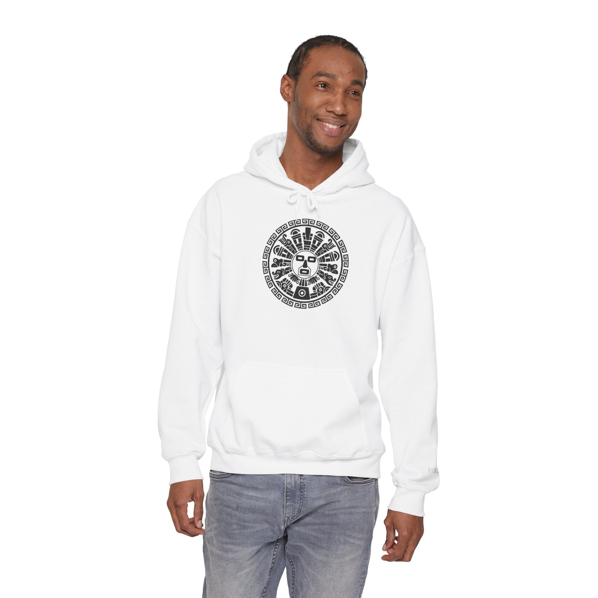 Aztec Sun Calendar Hoodie — Vintage Mayan Glyph Graphic Sweatshirt